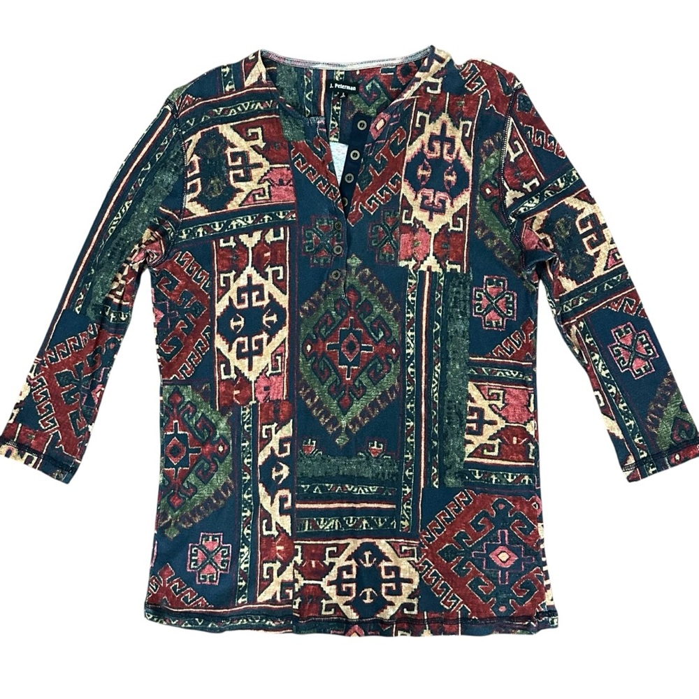 J. Peterman Aztec Print Henley Top Size L